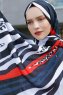 Emel - Marinblå & Röd Mönstrad Hijab - Sal Evi