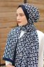 Marinblå Mönstrad Twill Hijab - Sal Evi