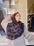 Elyas - Marinblå Mönstrad Bomull Hijab - Mirach