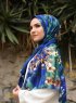 Marwa - Blå Mönstrad Crepe Hijab