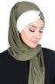 Mikaela - Khaki & Creme Praktisk Bumull Hijab