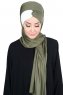 Mikaela - Khaki & Creme Praktisk Bumull Hijab