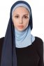 Naz - Marinblå & Ljusblå Praktisk One Piece Hijab - Ecardin