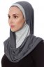 Naz - Mörkgrå & Ljusgrå Praktisk One Piece Hijab - Ecardin