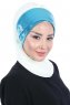 Olga - Offwhite & Blå Praktisk Hijab