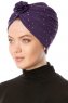 Shereen - Mörklila Crepe Chiffon Turban - Sehr-i Sal