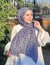 Soheila - Marinblå & Vit Mönstrad Bomull Hijab