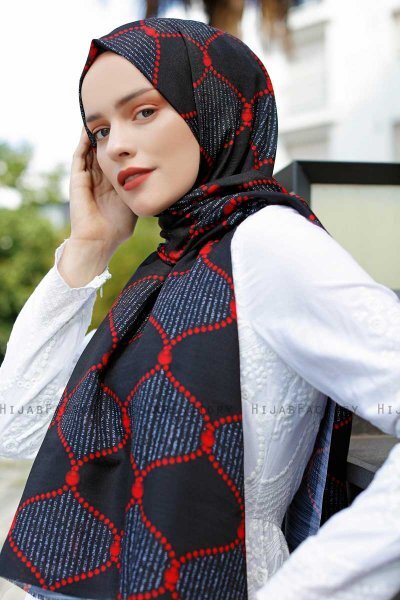 Tutku - Röd & Svart Mönstrad Hijab - Sal Evi
