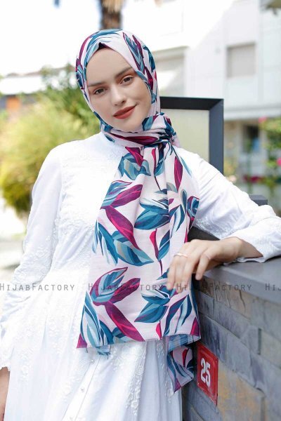 Beyza - Rosa & Blå Mönstrad Hijab - Sal Evi