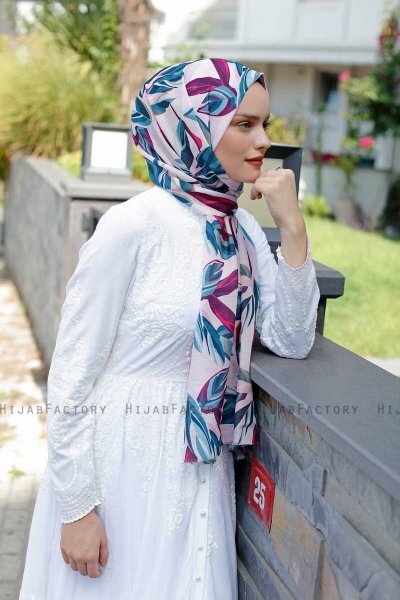 Beyza - Rosa & Blå Mönstrad Hijab - Sal Evi