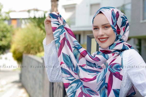 Beyza - Rosa & Blå Mönstrad Hijab - Sal Evi