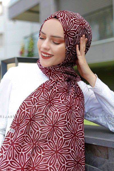 Akara - Bordeaux & Vit Mönstrad Hijab - Sal Evi