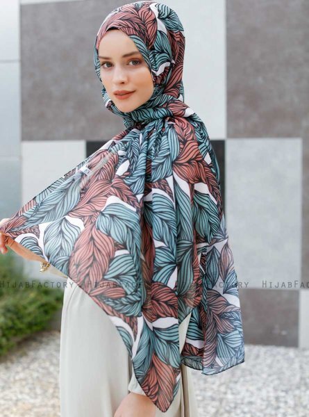 Seyyal - Grön & Rosa Mönstrad Hijab - Sal Evi