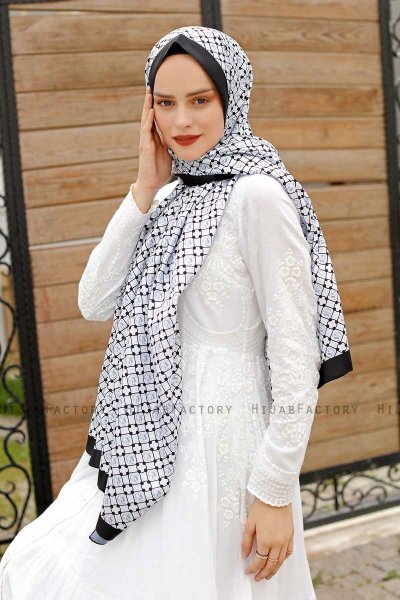 Grå Mönstrad Twill Hijab - Sal Evi