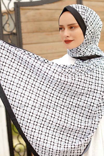 Grå Mönstrad Twill Hijab - Sal Evi