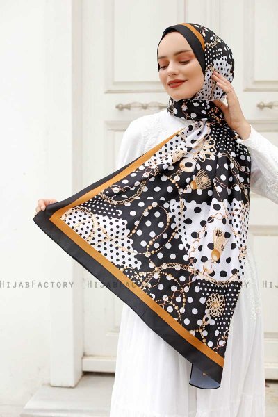 Gold Mönstrad Twill Hijab - Sal Evi