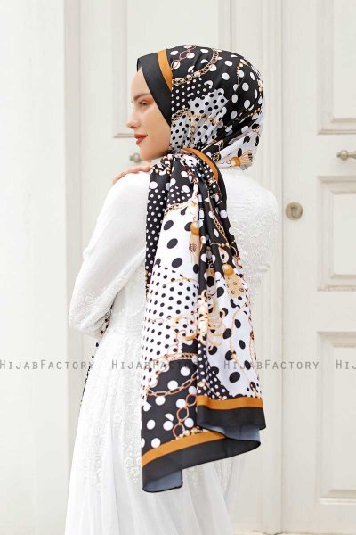 Gold Mönstrad Twill Hijab - Sal Evi