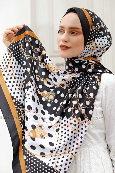 Gold Mönstrad Twill Hijab - Sal Evi