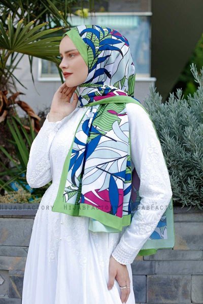 Blad Mönstrad Twill Hijab - Sal Evi