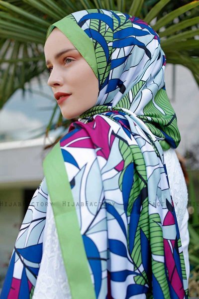 Blad Mönstrad Twill Hijab - Sal Evi