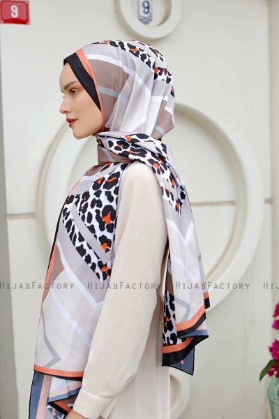 Orange Mönstrad Twill Hijab - Sal Evi