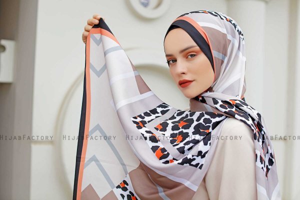 Orange Mönstrad Twill Hijab - Sal Evi