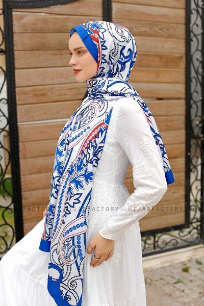 Tegelröd Mönstrad Twill Hijab - Sal Evi