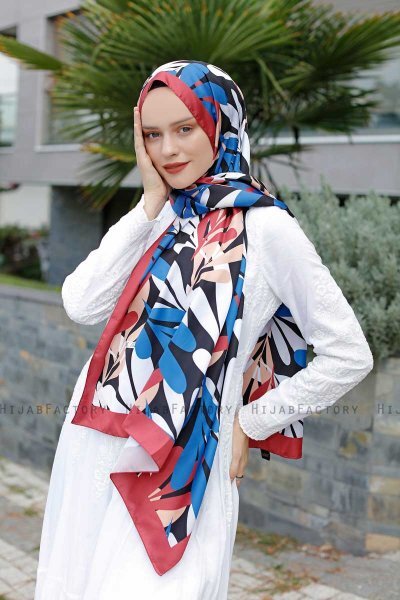 Blå Mönstrad Twill Hijab - Sal Evi