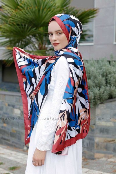 Blå Mönstrad Twill Hijab - Sal Evi