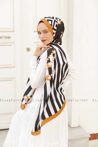 Yellow Pearl Mönstrad Twill Hijab - Sal Evi