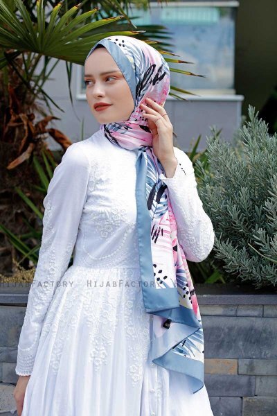 Pink Breeze Mönstrad Twill Hijab - Sal Evi