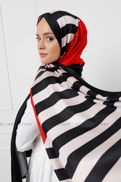 Randig Mönstrad Twill Hijab - Sal Evi