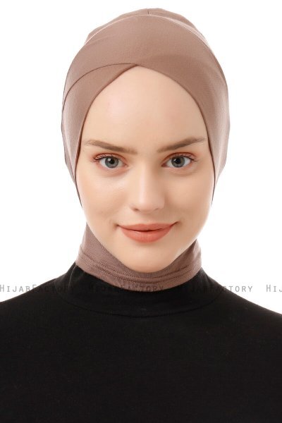 Elnara - Mörk Taupe Cross Hijab Underslöja