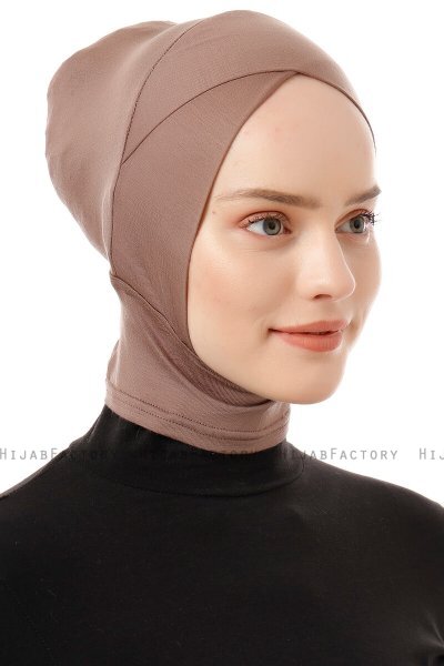 Elnara - Mörk Taupe Cross Hijab Underslöja