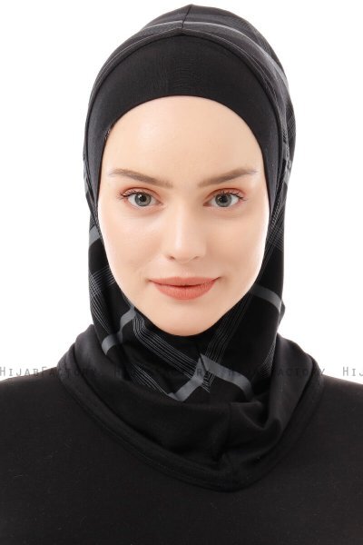 Ekose Plain - Svart & Ljusgrå One-Piece Al Amira Hijab