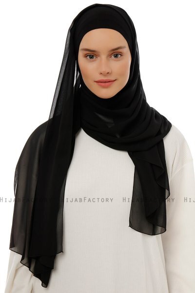 Alara Plain - Svart One Piece Chiffon Hijab