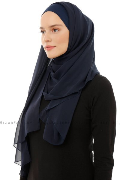 Alara Plain - Marinblå One Piece Chiffon Hijab