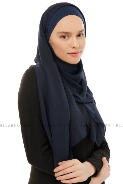 Alara Plain - Marinblå One Piece Chiffon Hijab