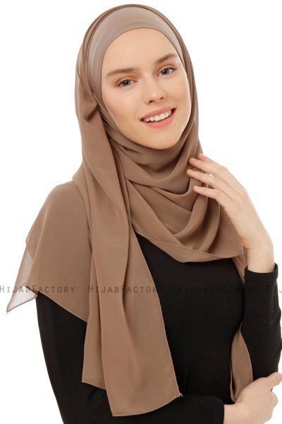 Alara Plain - Mörk Taupe One Piece Chiffon Hijab