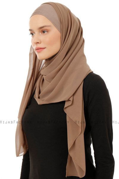 Alara Plain - Mörk Taupe One Piece Chiffon Hijab