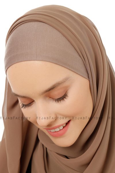 Alara Plain - Mörk Taupe One Piece Chiffon Hijab