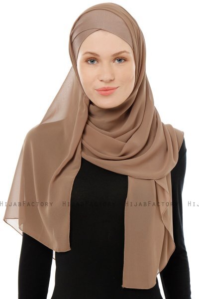 Alara Cross - Mörk Taupe One Piece Chiffon Hijab