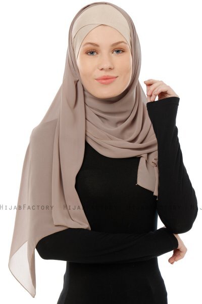 Alara Cross - Ljus Taupe One Piece Chiffon Hijab
