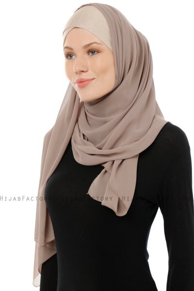 Alara Cross - Ljus Taupe One Piece Chiffon Hijab