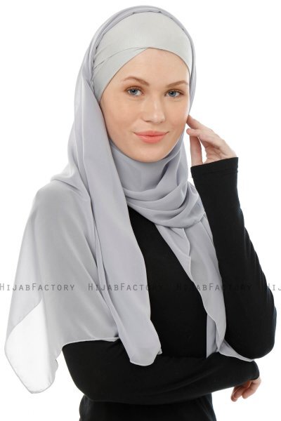 Alara Cross - Ljusgrå One Piece Chiffon Hijab