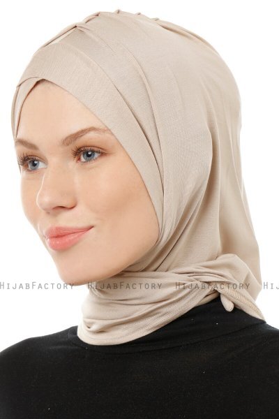 Isra Cross - Ljus Taupe One-Piece Viskos Hijab