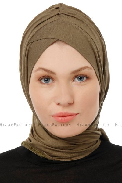 Isra Cross - Khaki One-Piece Viskos Hijab