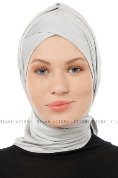 Isra Cross - Ljusgrå One-Piece Viskos Hijab