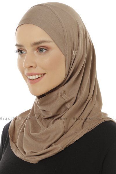 Hanfendy Plain Logo - Mörk Taupe One-Piece Hijab
