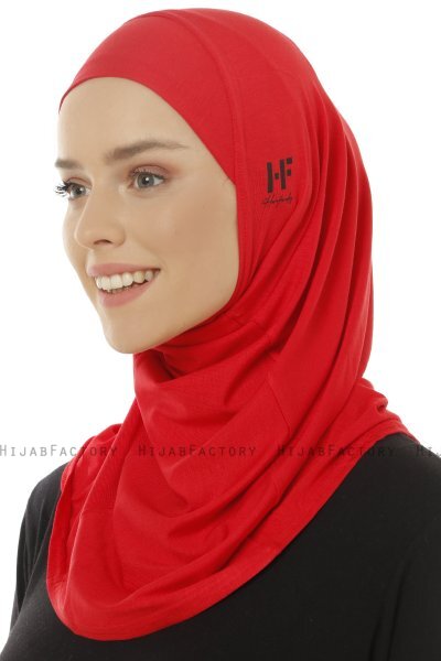 Hanfendy Plain Logo - Röd One-Piece Hijab